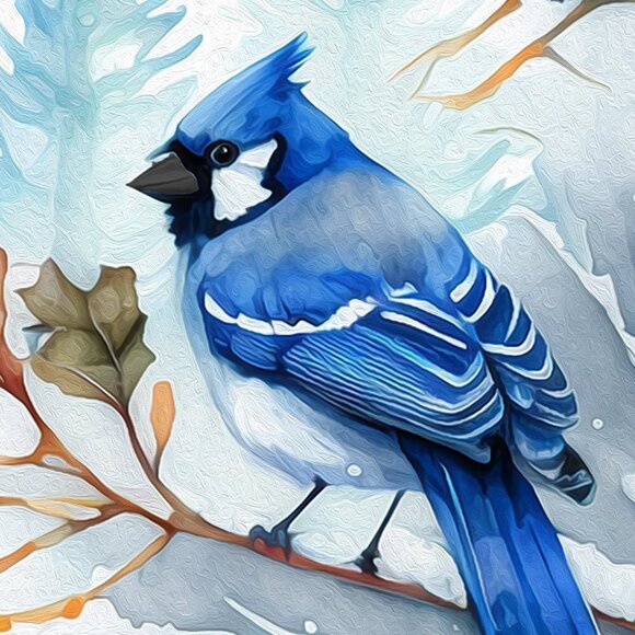 4x6 Blue Jay Red‎ Cardinal Snow Birds Watercolor Illustration Painting Print - Picture 3 of 4